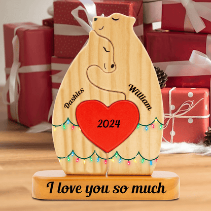 Christmas Bear Family Puzzle - Wooden Bear With Light - Gifts Family