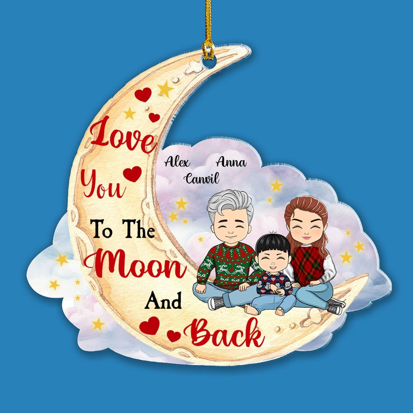 Ich liebe dich bis zum Mond und zurück - Personalisiertes Acrylornament in individueller Form 
