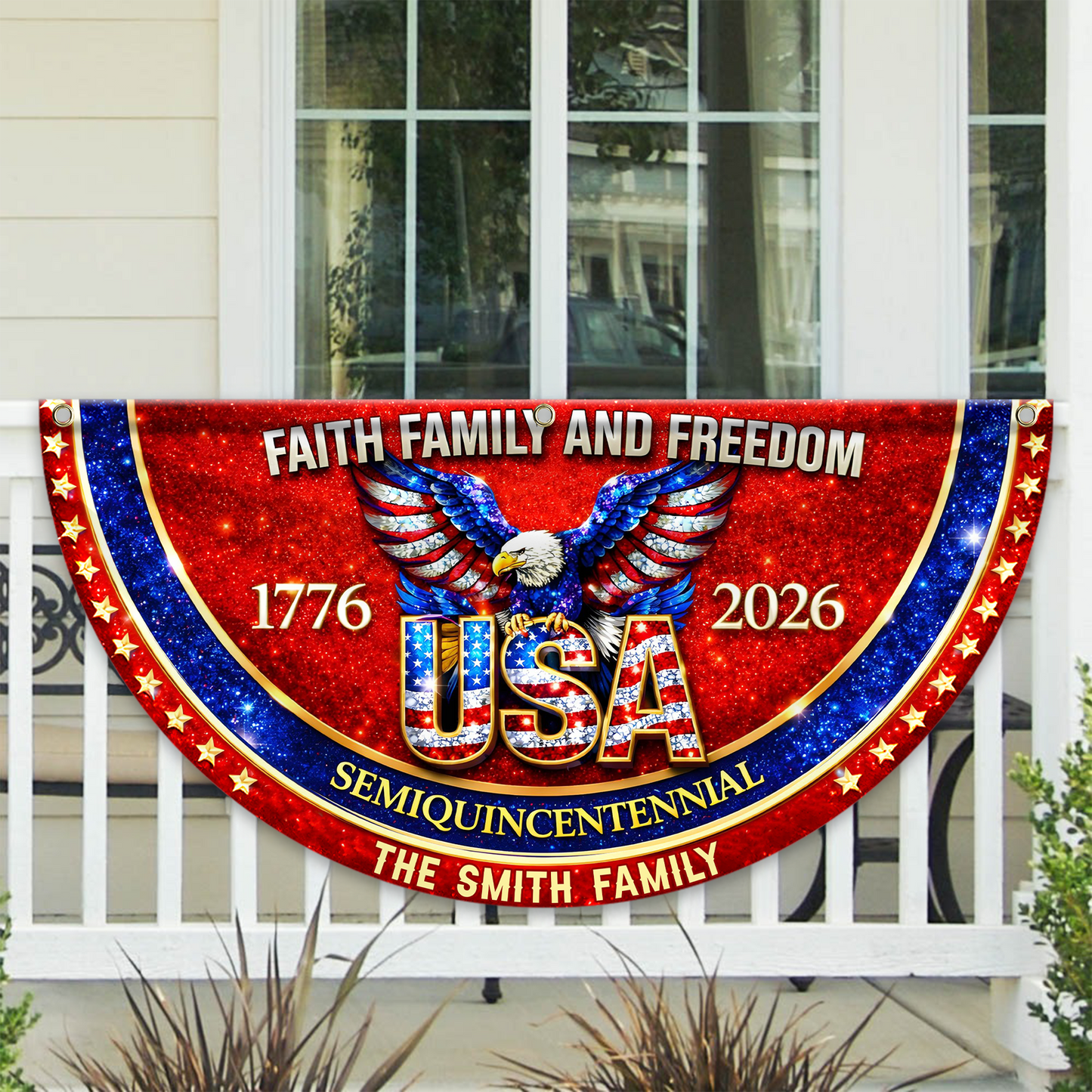 Faith Family Name 250th Birthday - America Freedom With Eagle - Non-Pleated Fan Flag