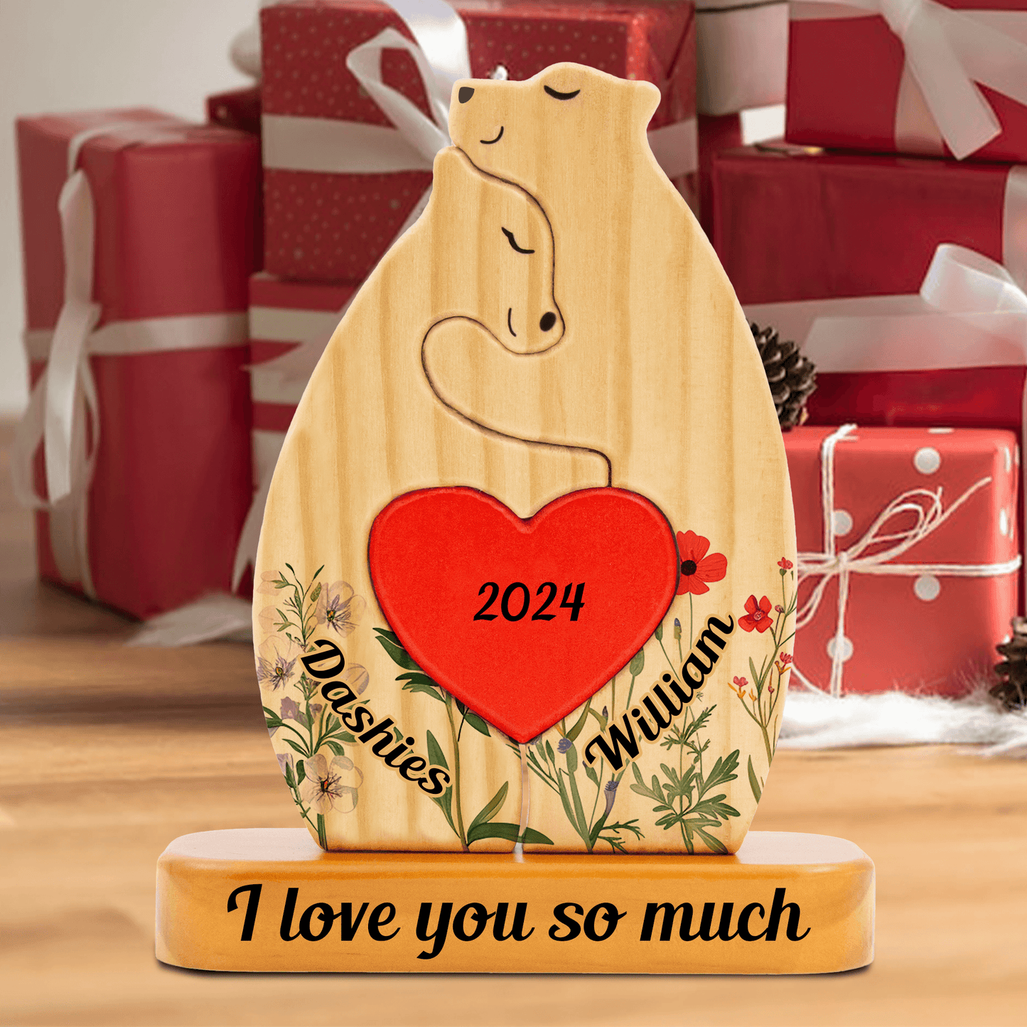 Flower Wooden Bear Family Puzzle - Mother's Day Gift Idea
