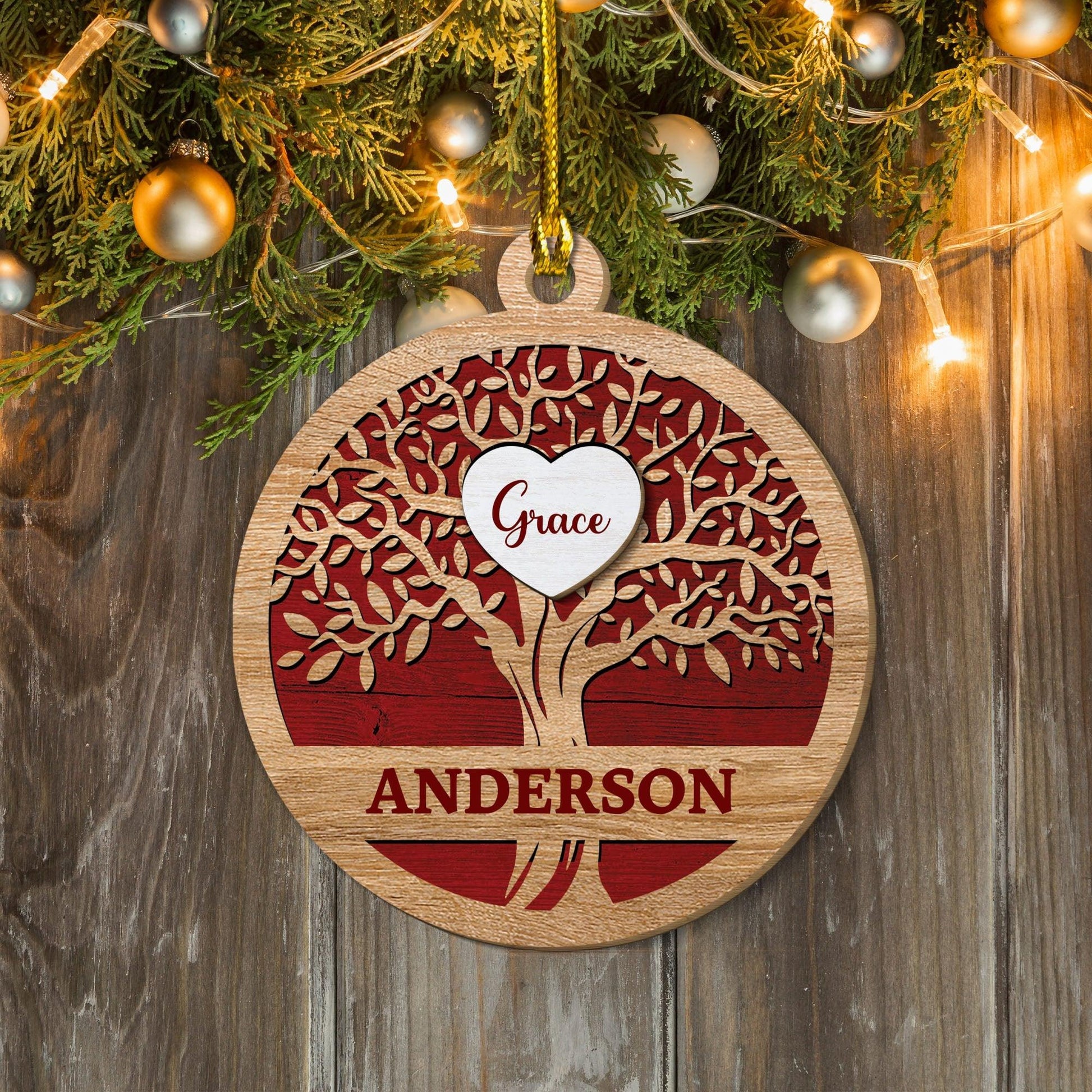 Tree of Life Custom Family Name - 2-Layer Wood Ornament