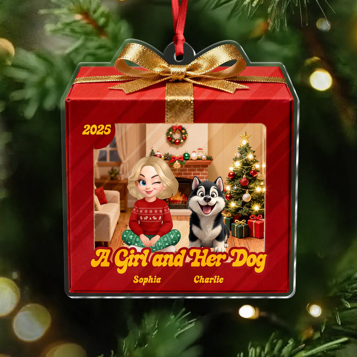 A Girl And Her Dogs - Personalized Custom Acrylic Ornament