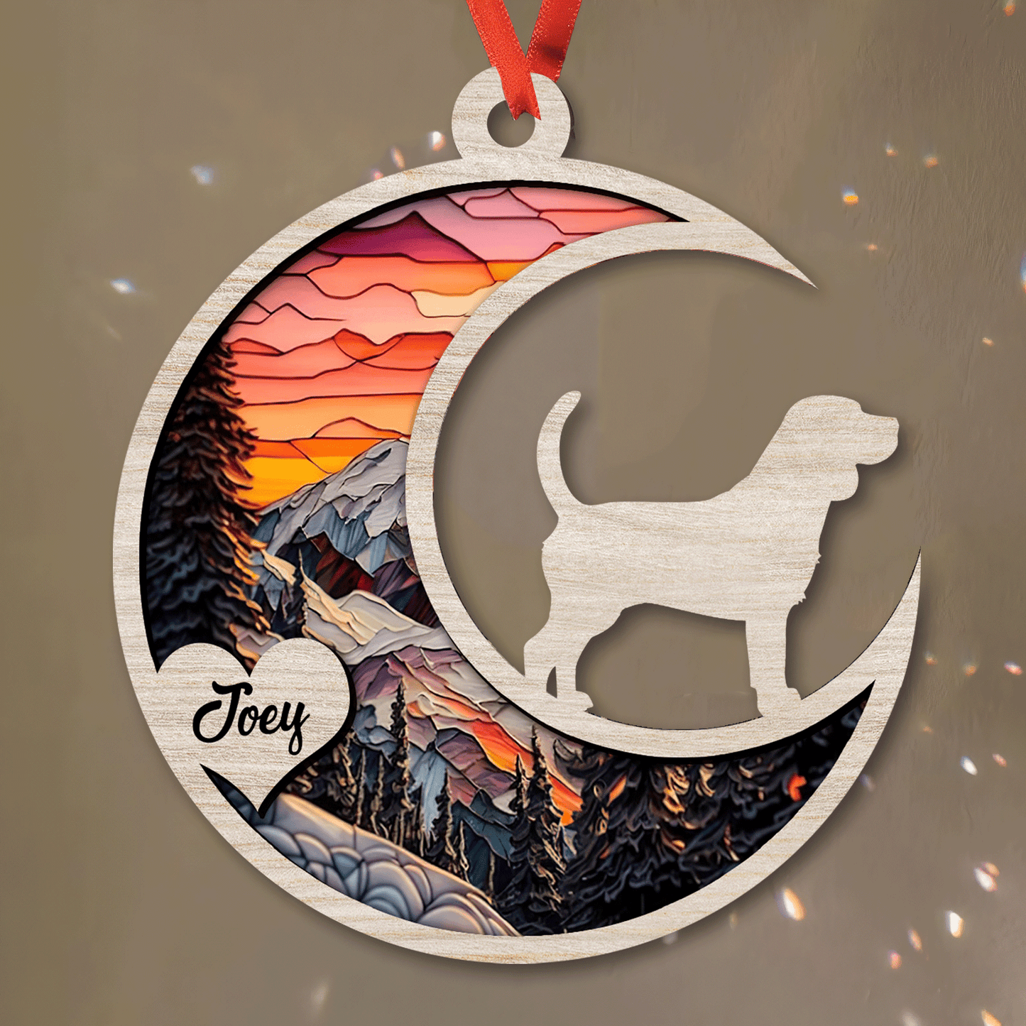 Colorful Moon Personalized Suncatcher - Dog Lover Ornament