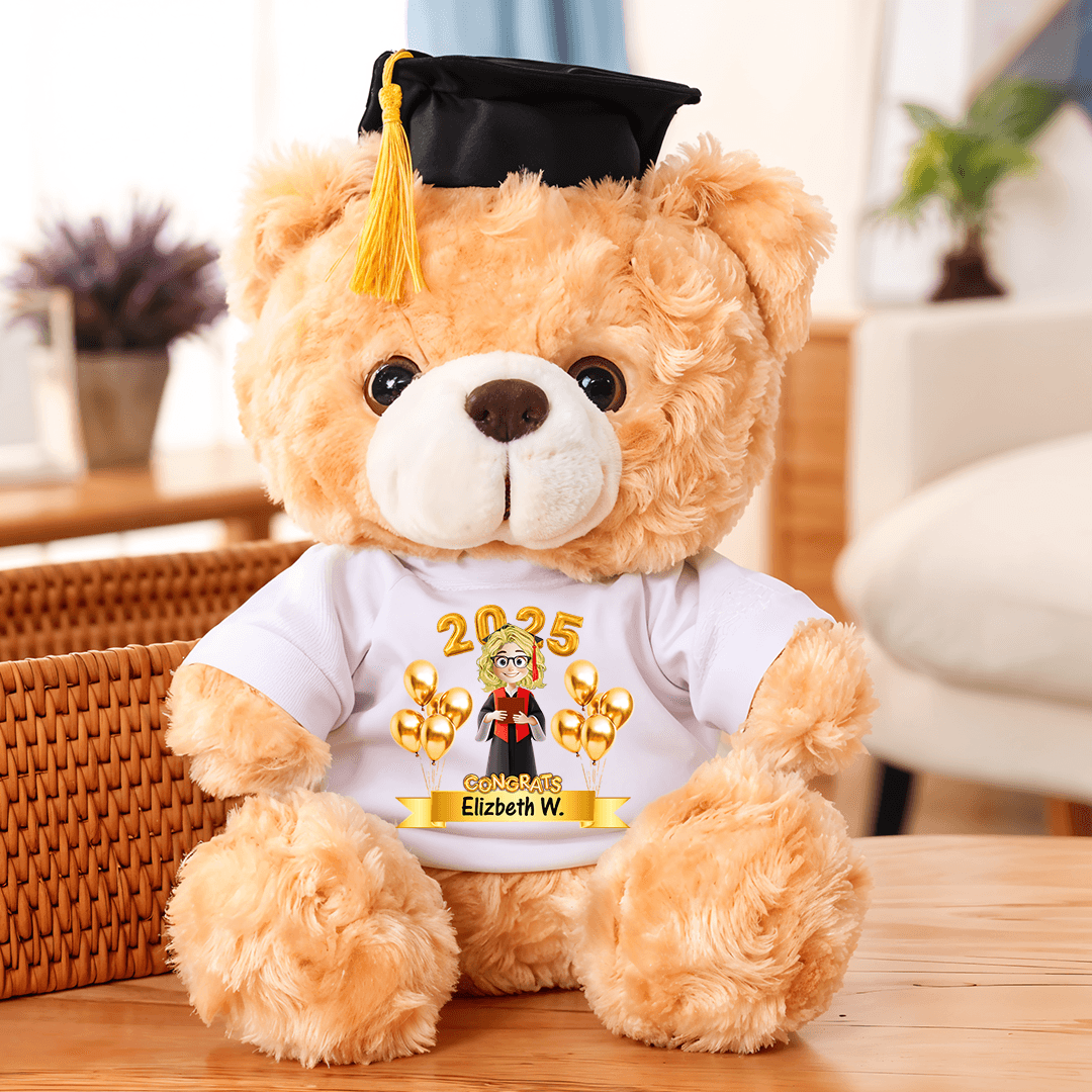 Congrats Graduation Class of 25 Grad Bear With Cap - Teddy Bear With Personalized Shirt