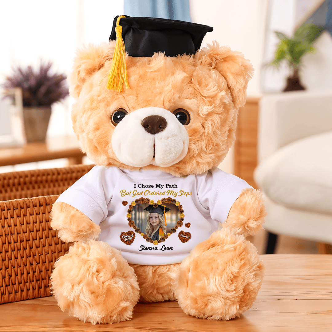 I Chose My Path But God Ordered My Steps Bear With Cap - Teddy Bear With Personalized Shirt