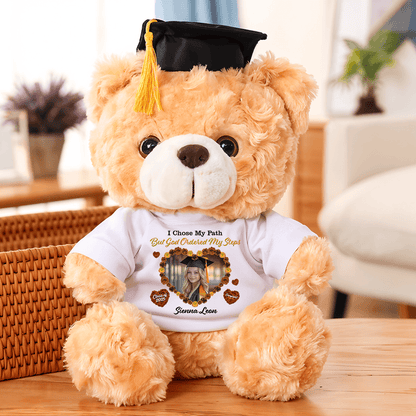 I Chose My Path But God Ordered My Steps Bear With Cap - Teddy Bear With Personalized Shirt