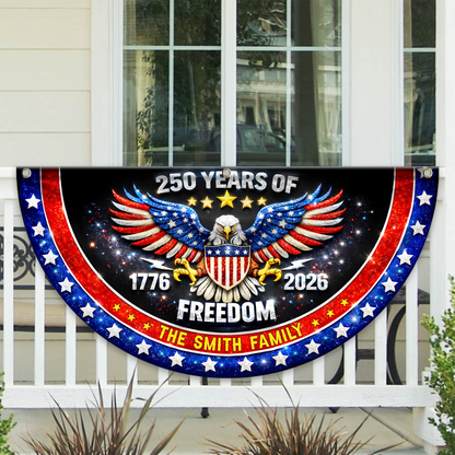Freedom Family Name 250th Birthday - America Freedom With Eagle - Non-Pleated Fan Flag