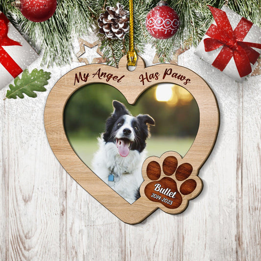 My Angel Has Paws Gift - Personalized Custom Shape Wooden Ornament