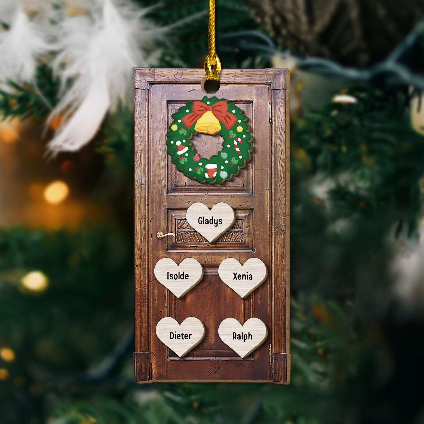 Christmas Wreath Ornament - Custom Shape Wood Ornament Door Decor