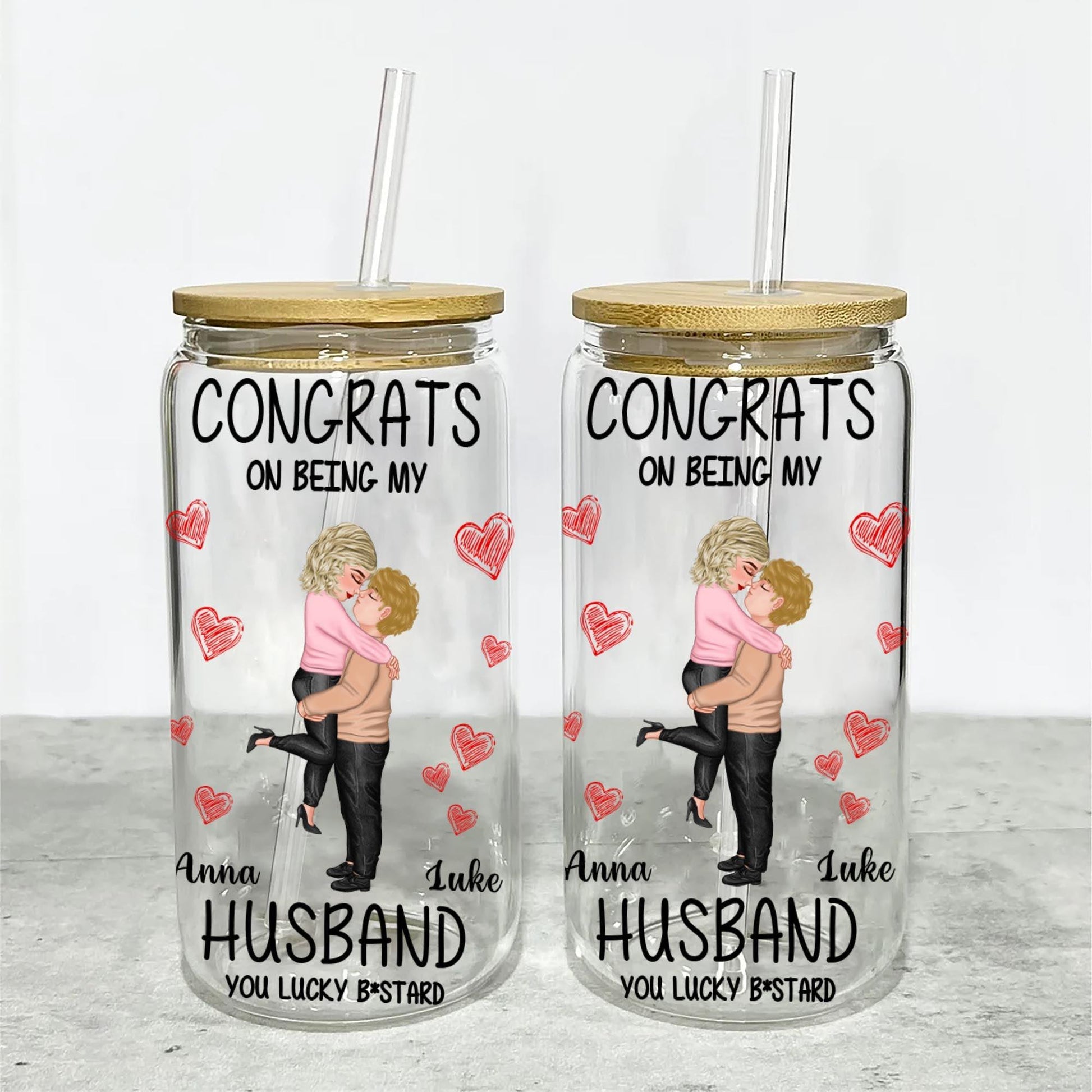 Congrats On Being My Husband Glass Bottle - Personalized Gift