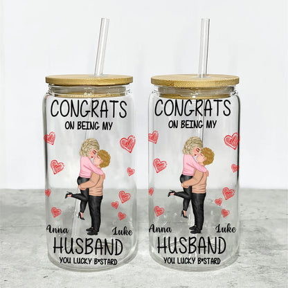 Congrats On Being My Husband Glass Bottle - Personalized Gift
