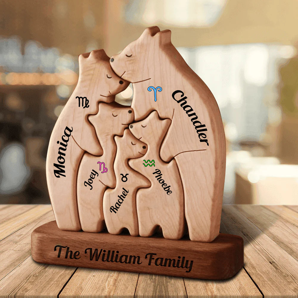 Zodiac Wooden Bears Family - Bear Shaped Wood Puzzle with Custom Name