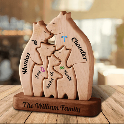 Zodiac Wooden Bears Family - Bear Shaped Wood Puzzle with Custom Name