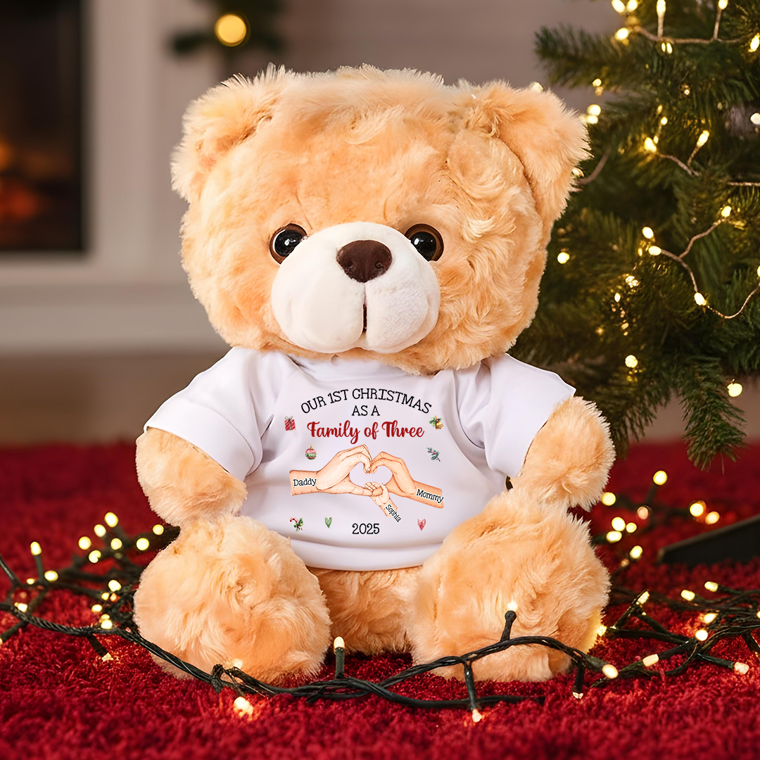 Personalized Baby's First Christmas As A Family - Teddy Bear With Personalized Photo Shirt
