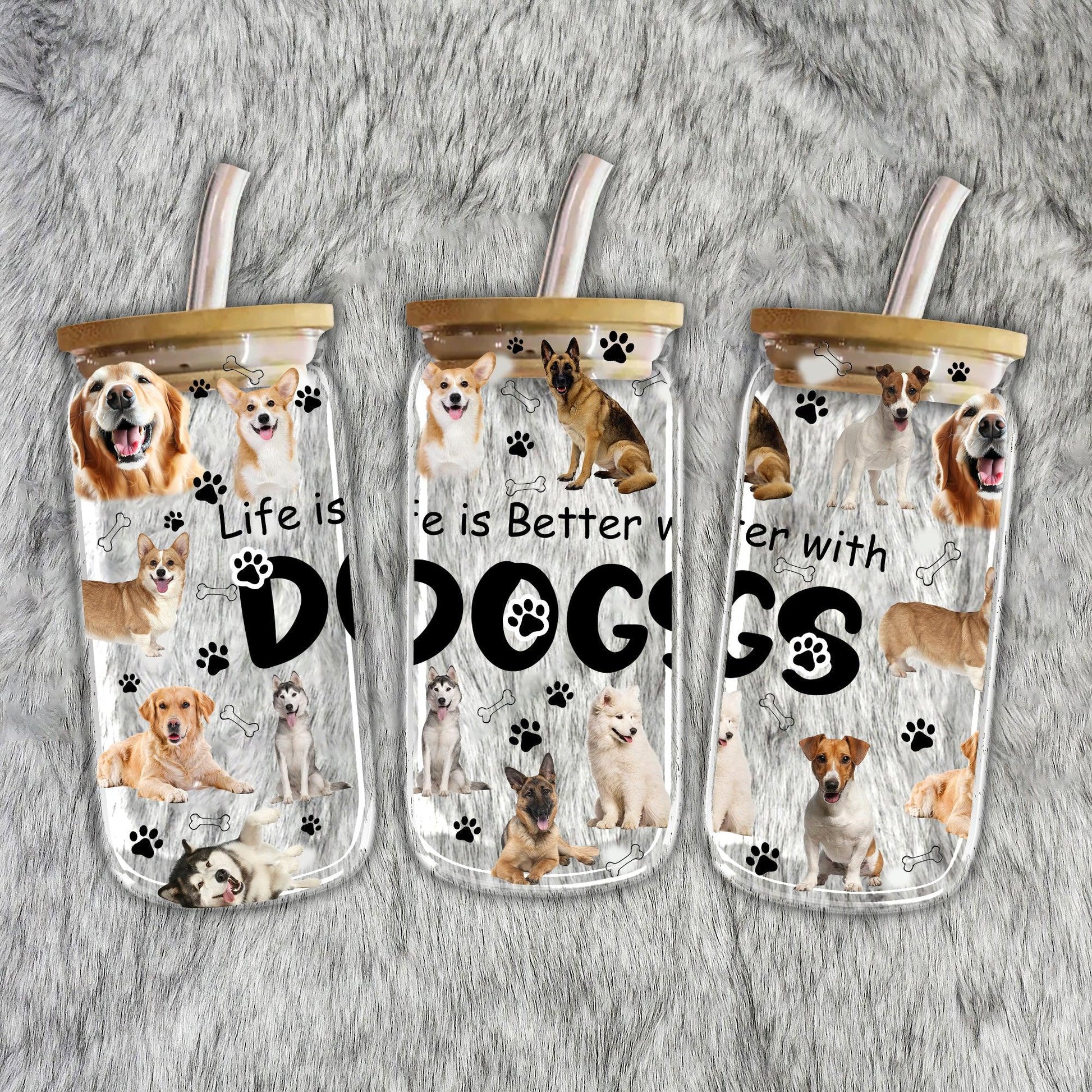 Life Is Better With Dogs - Custom Christmas Frosted Glass Bottle