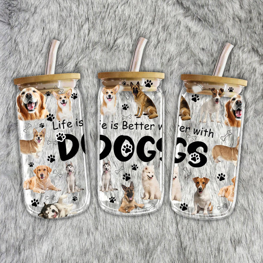 Life Is Better With Dogs - Custom Christmas Frosted Glass Bottle