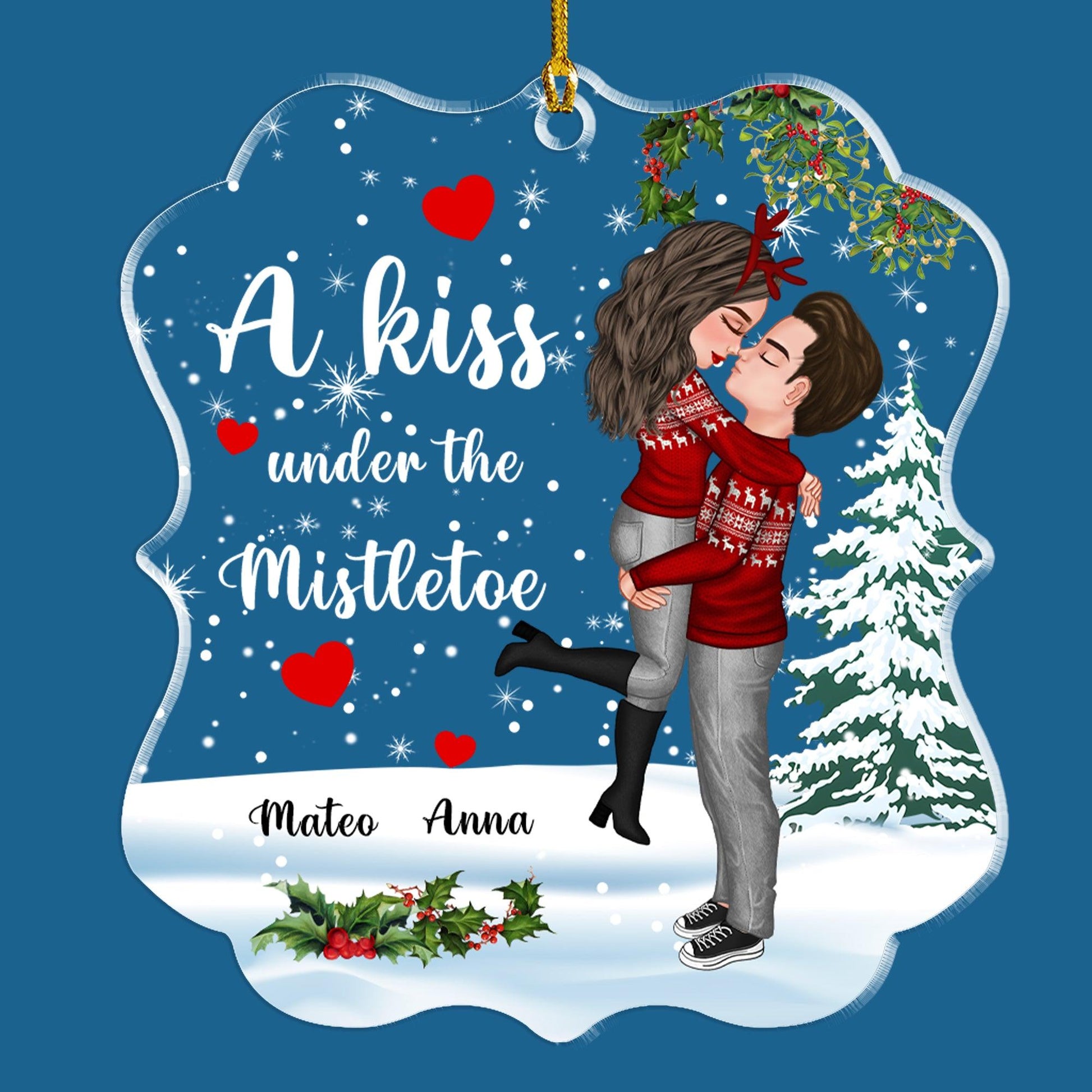 Mistletoe Couple Acrylic Ornament - Personalized Custom Acrylic Ornament
