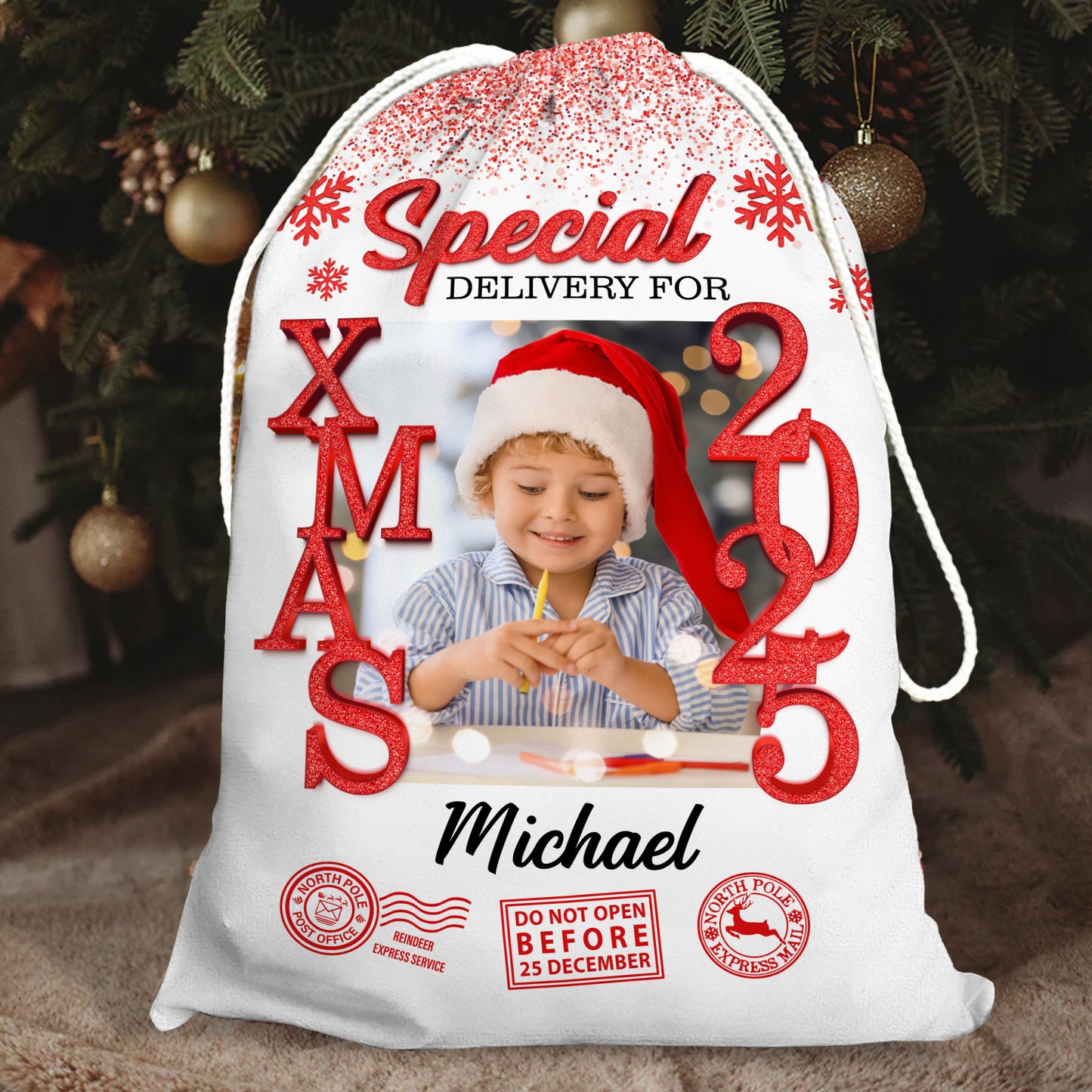 Personalized Glitter Santa Sack - Special Delivery Gift Bag