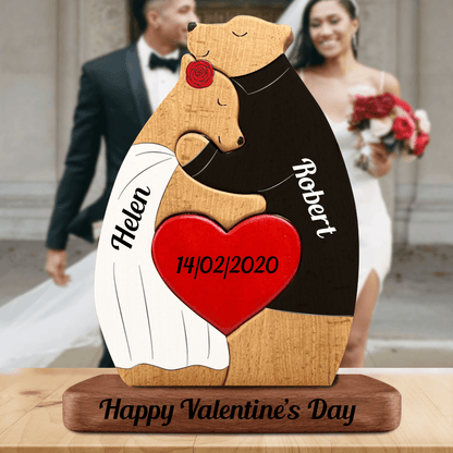 Personalized Bear Couple Puzzle - Anniversary Gift Wooden Pet