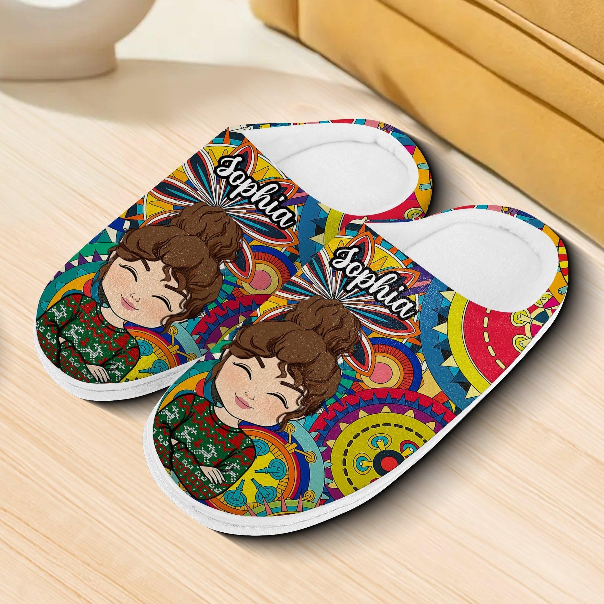 Floral Family Team Colors Slippers - Plush All-Over Print