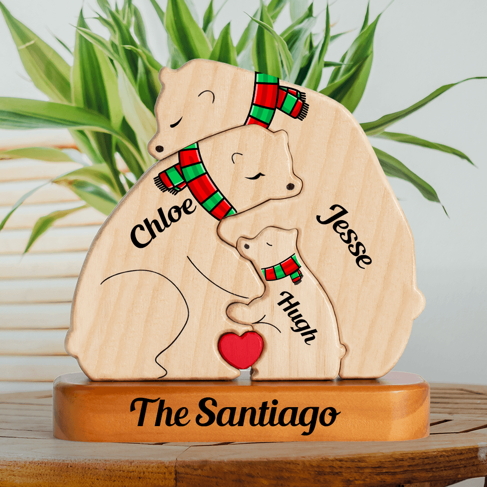 Cozy Bear Family Hugging Season - Wooden Pet Carvings Puzzle