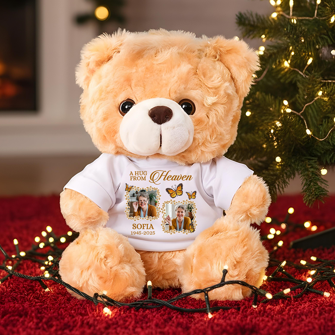 A From Heaven Custom Photos - Teddy Bear With Personalized Photo Shirt