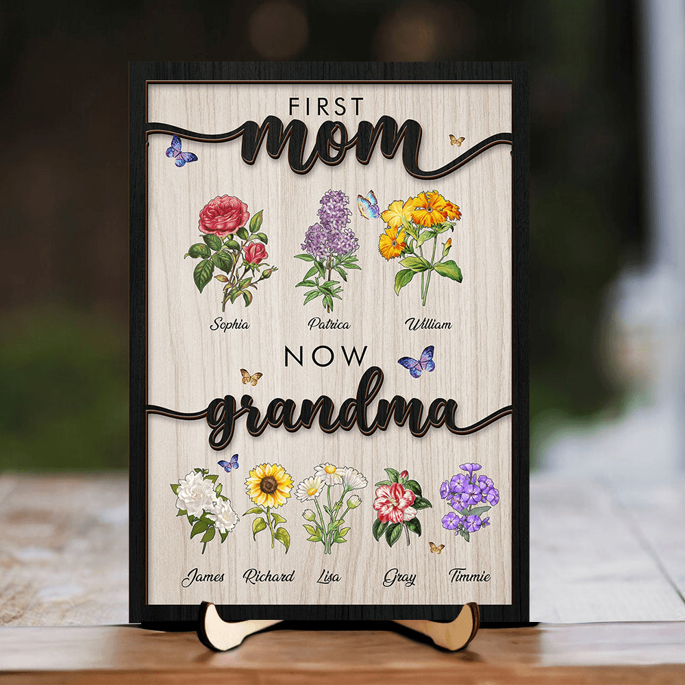 Grandma's Wooden Birth Flower Sign - Personalized Gift Idea