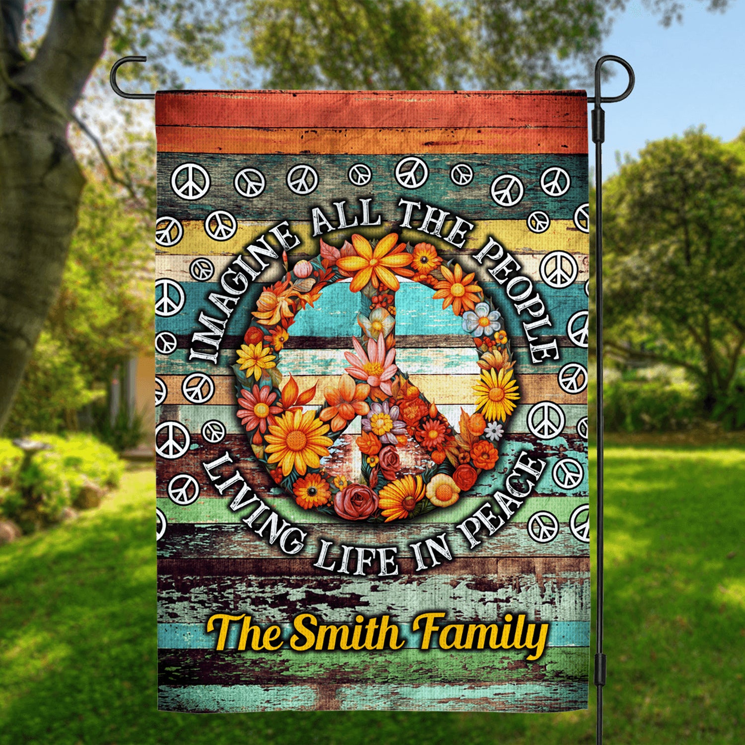Family Peace Sign Flag - Imagine All The People - Garden Flag Decor