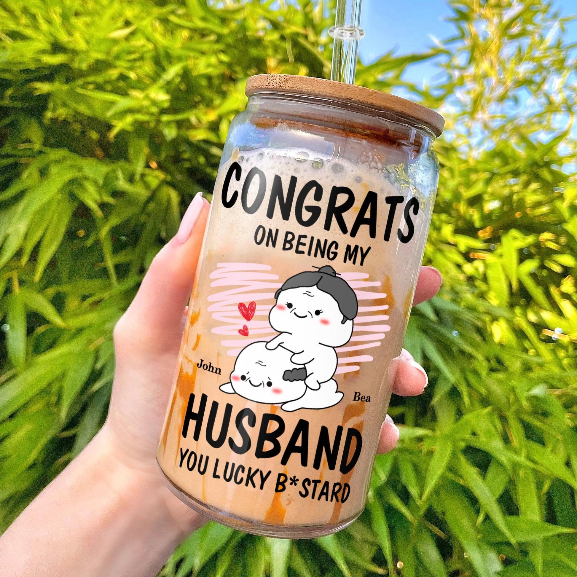 Congrats Husband Glass Bottle - Personalized Anniversary Gift