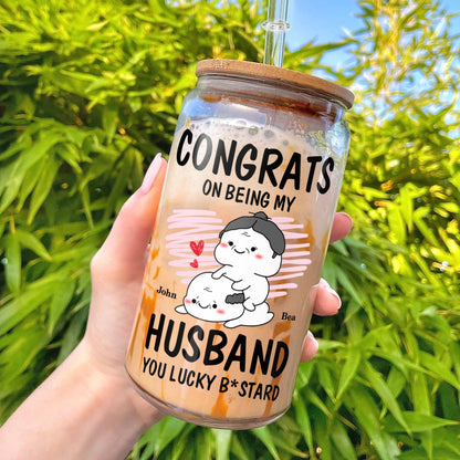 Congrats Husband Glass Bottle - Personalized Anniversary Gift