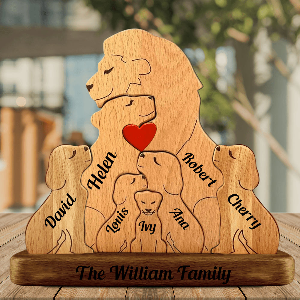 Personalized Lion Wooden Family Puzzle - Wooden Pet Carvings
