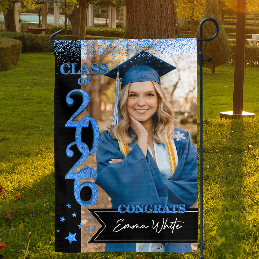 Individuelle Glitzer-Gartenflagge für den Abschluss der Klasse 2024, perfektes Geschenk für Absolventen – Abschlussdekoration 