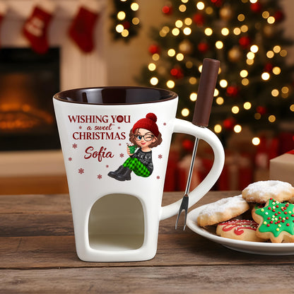 Personalized Cartoon Hot Chocolate Fondue Mug – Custom Coffee Mug, Unique Christmas Gift