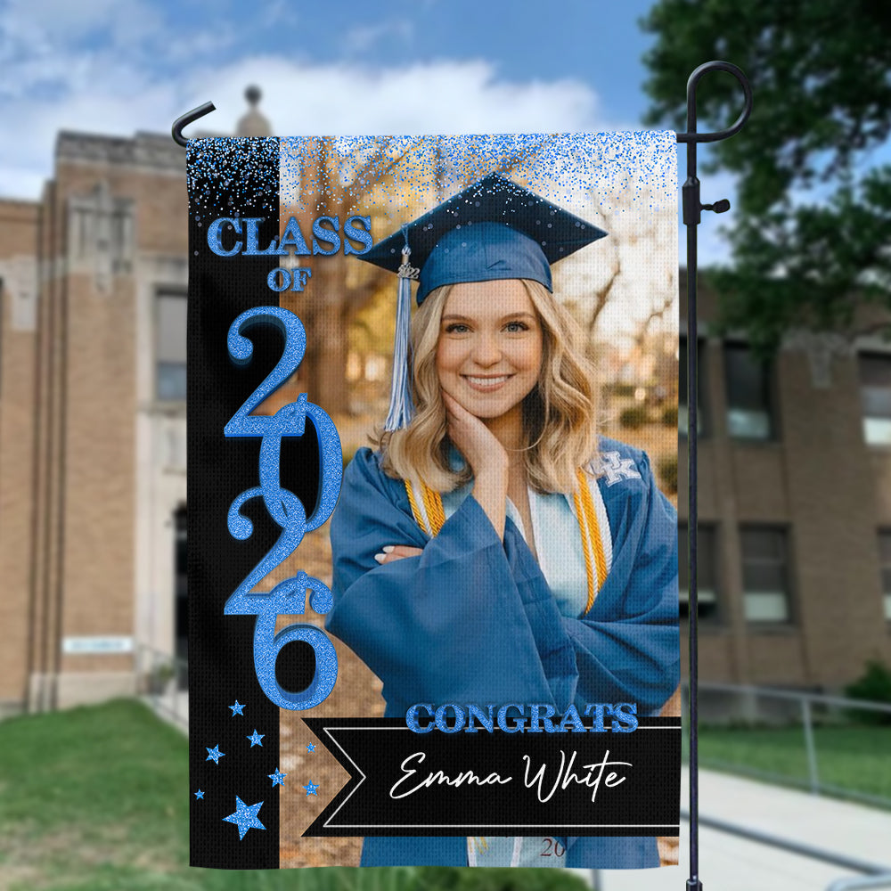 Individuelle Glitzer-Gartenflagge für den Abschluss der Klasse 2024, perfektes Geschenk für Absolventen – Abschlussdekoration 