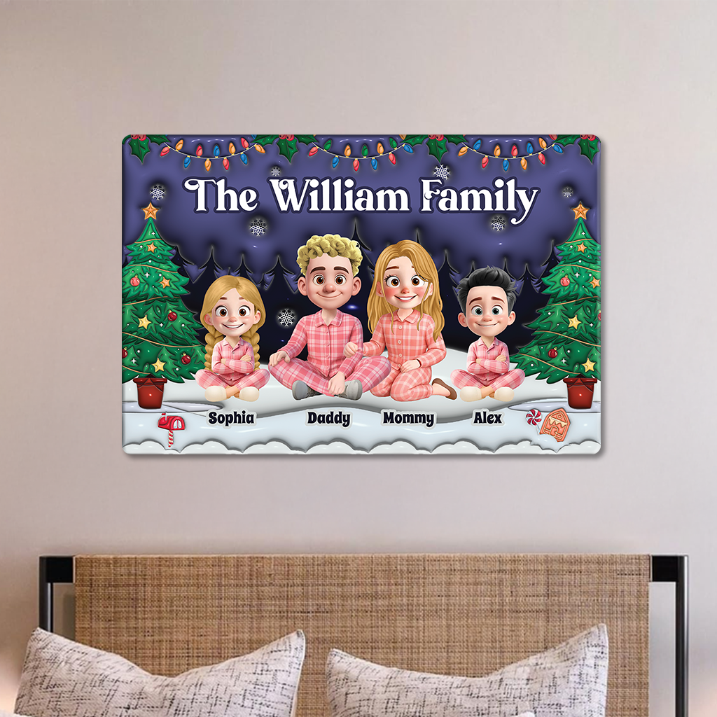 3D Effect Family Christmas - Personalized Custom Metal Sign