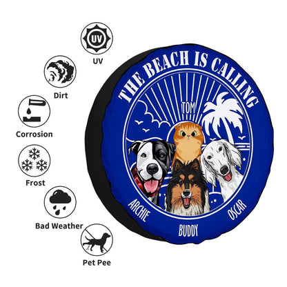 Personalized Custom Texts, Dog Breeds And Names Out Side Camping Beach -Car Tire Cover