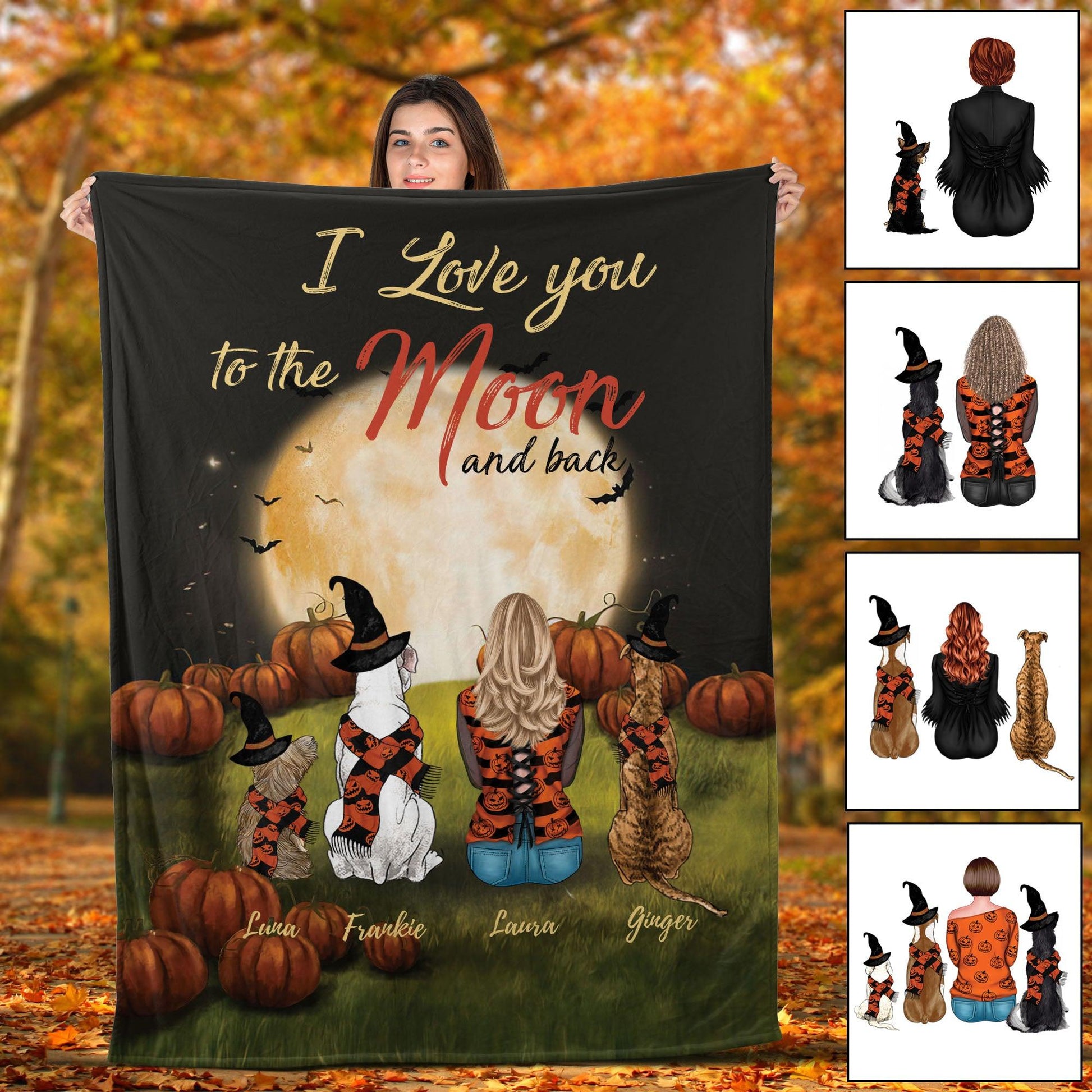 Halloween Dog Moon And Back Blanket - Personalized Blanket