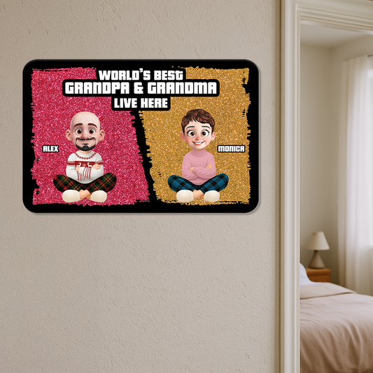 Cute Cartoon World Best Grandpa Grandma - Personalized Custom Metal Sign