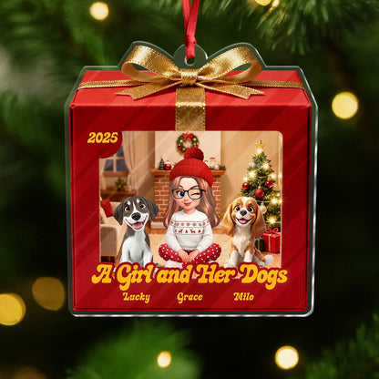 A Girl And Her Dogs - Personalized Custom Acrylic Ornament