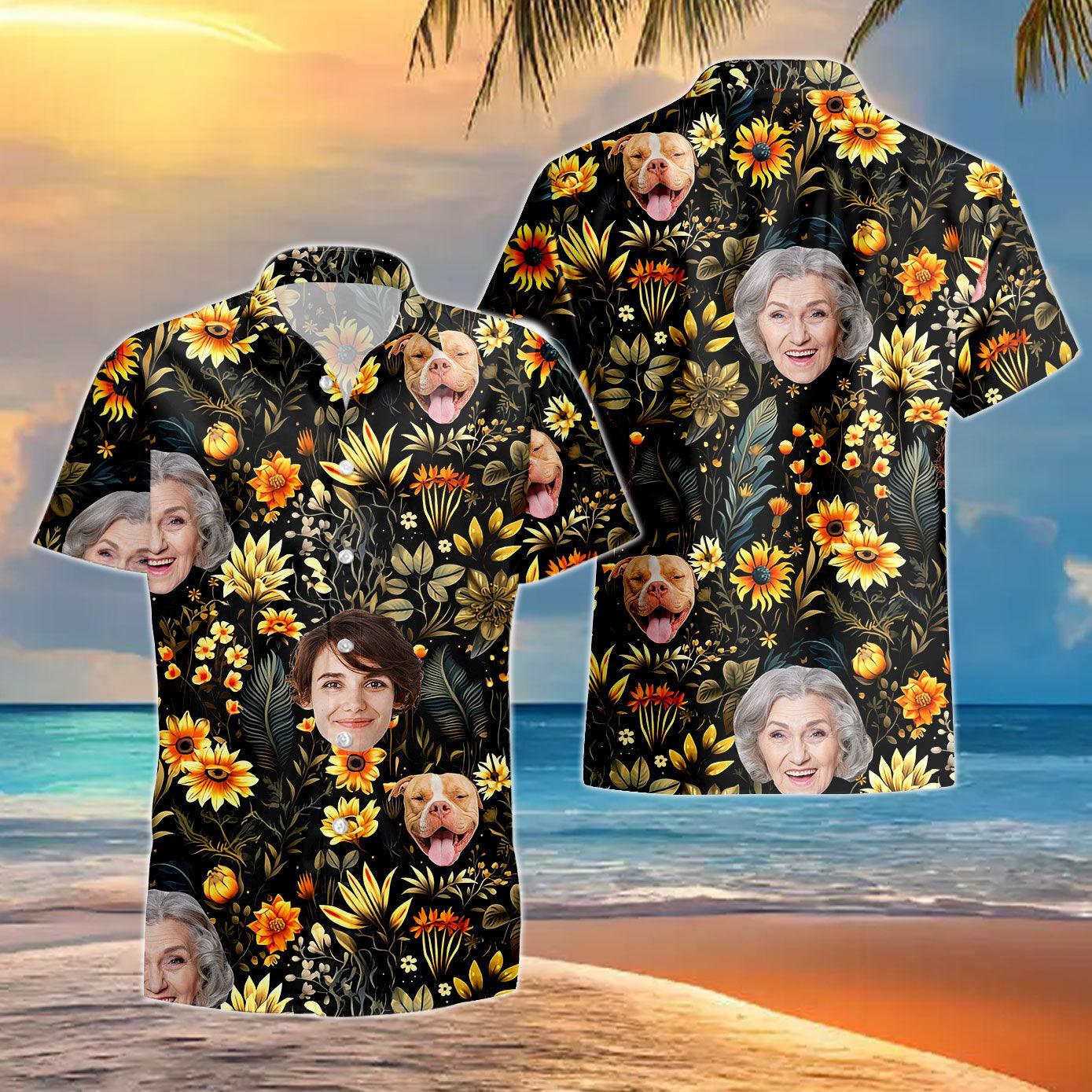 Personalisiertes Zuckerstoff-Familien-Foto, benutzerdefinierter Name - personalisiertes Hawaiihemd 