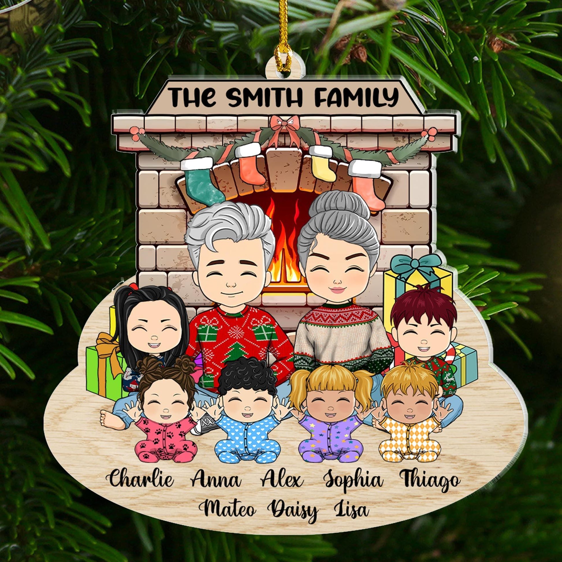 Family This Christmas With Fireplace - Personalized Ornament