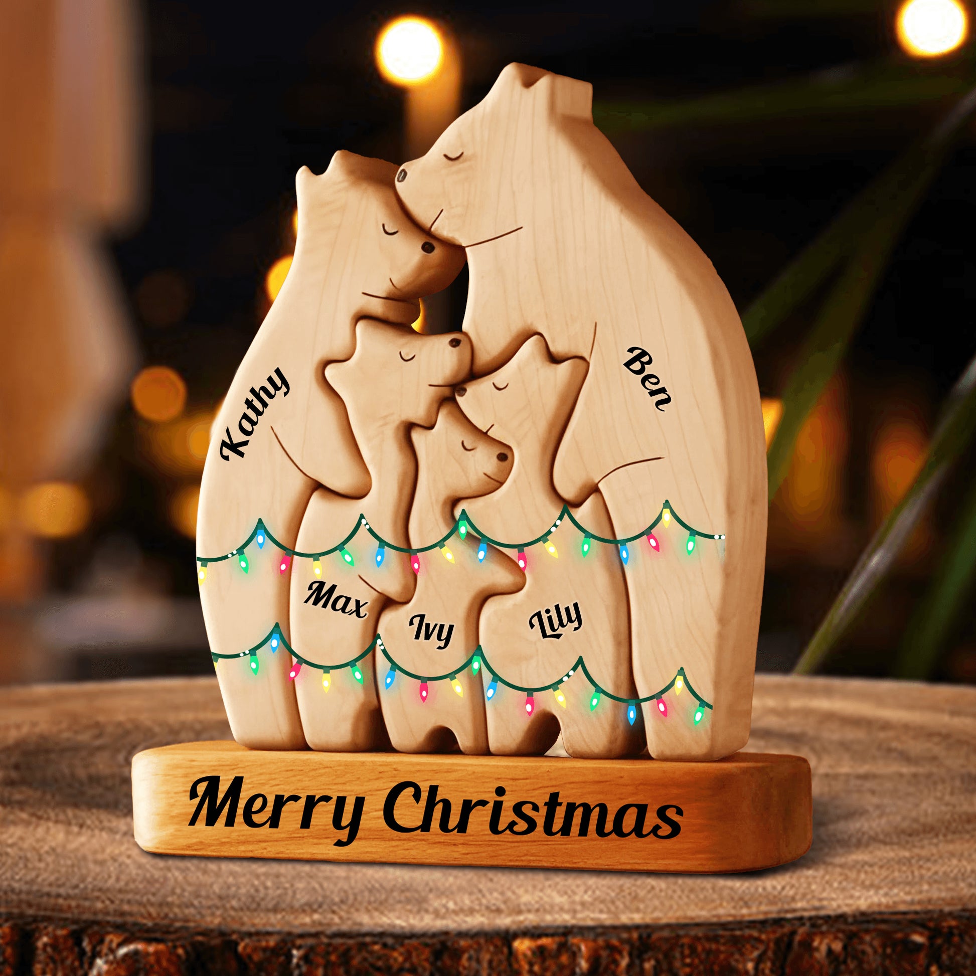 Christmas Bear Family Puzzle - Wooden Bear With Light - Gifts Family