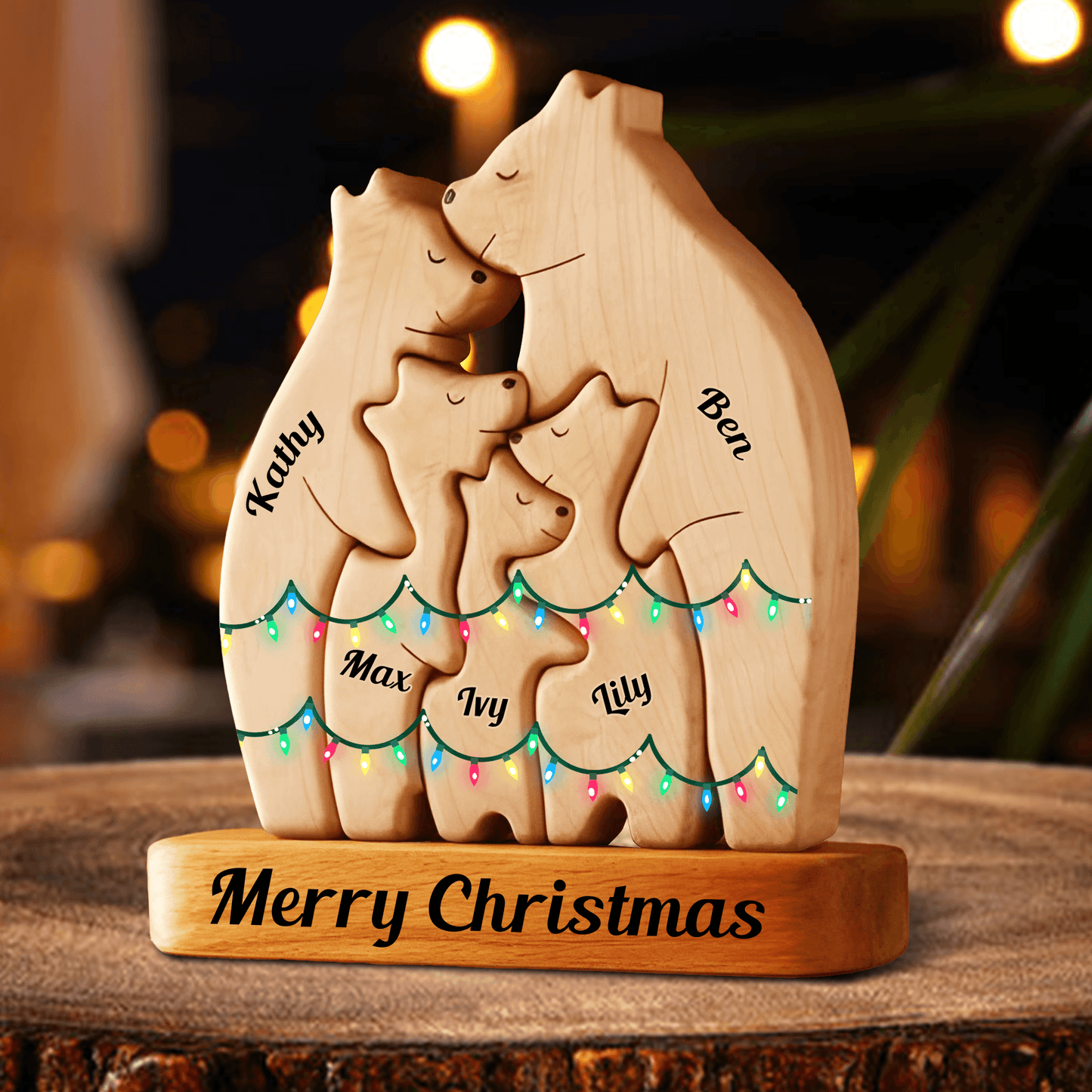 Christmas Bear Family Puzzle - Wooden Bear With Light - Gifts Family
