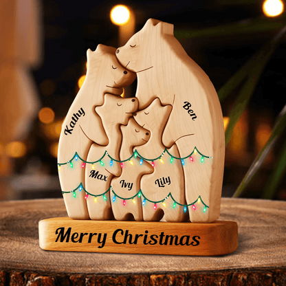 Christmas Bear Family Puzzle - Wooden Bear With Light - Gifts Family