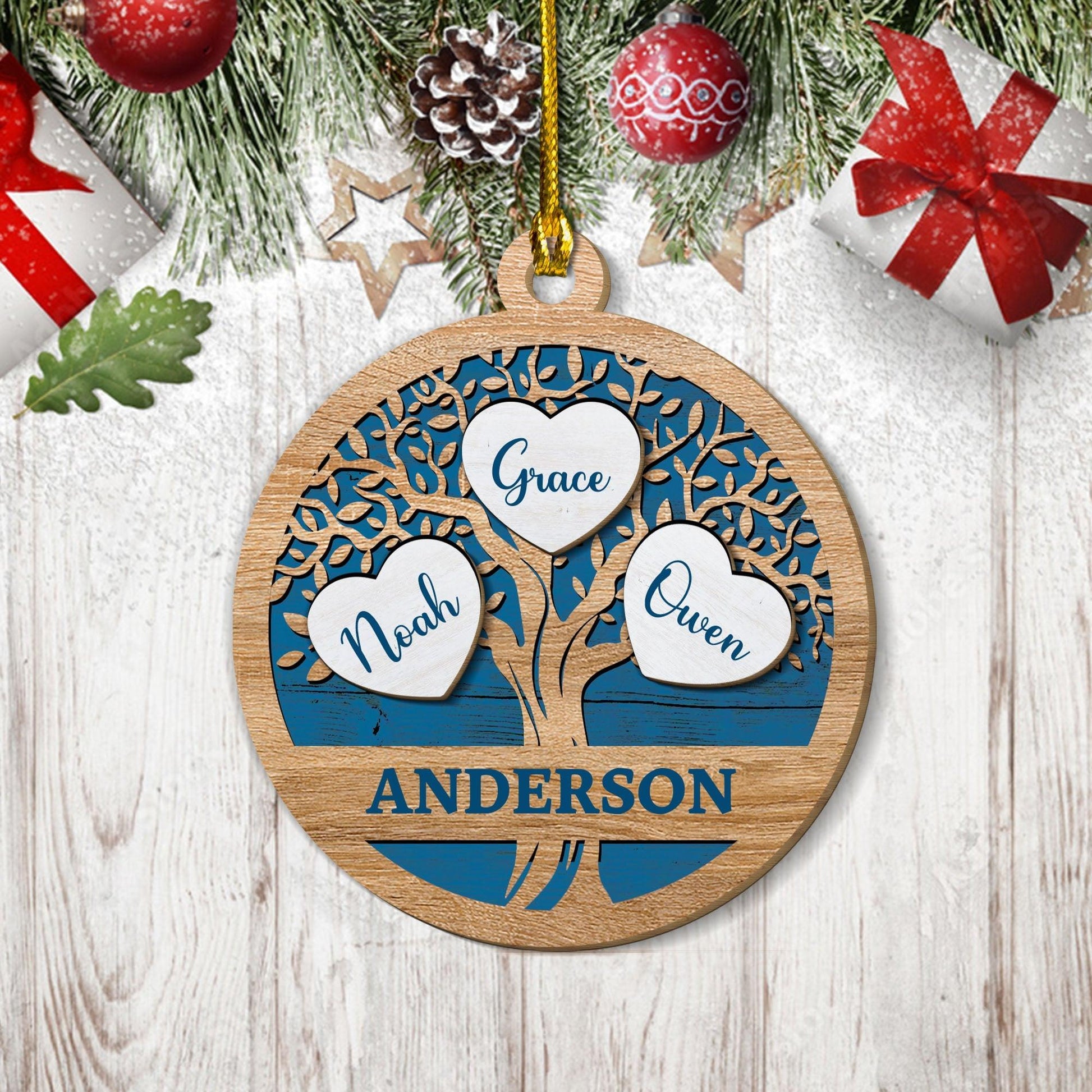 Tree of Life Custom Family Name - 2-Layer Wood Ornament