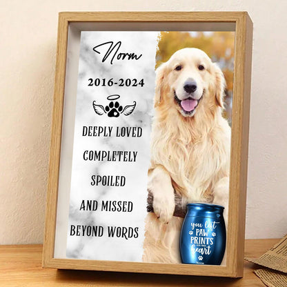 Custom Memorial Photo Frame - Mini Urn for Ashes - Pawprints Heart