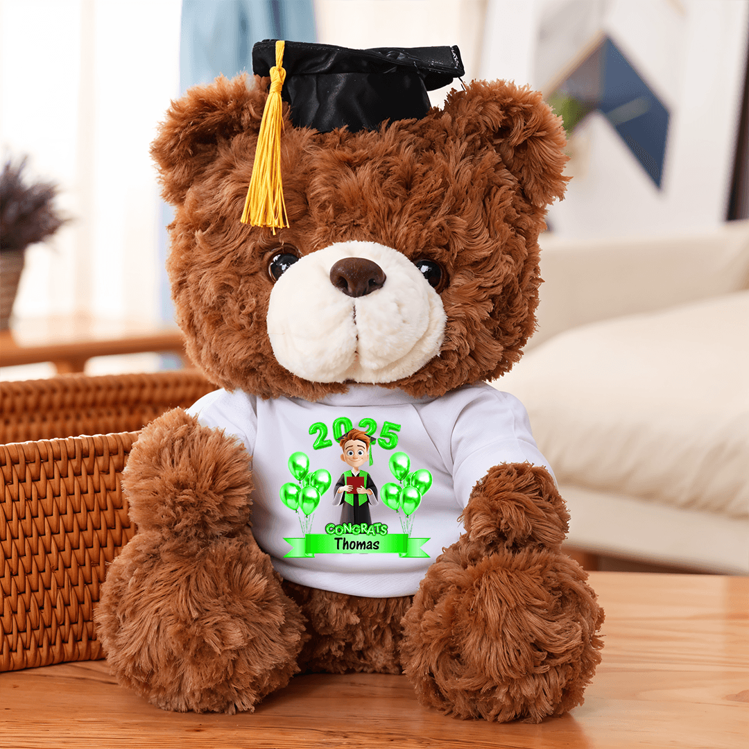 Congrats Graduation Class of 25 Grad Bear With Cap - Teddy Bear With Personalized Shirt