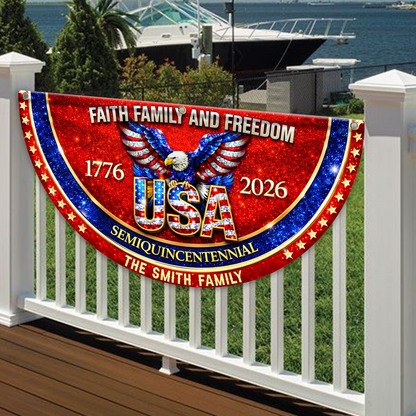 Faith Family Name 250th Birthday - America Freedom With Eagle - Non-Pleated Fan Flag