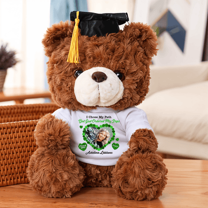 I Chose My Path But God Ordered My Steps Bear With Cap - Teddy Bear With Personalized Shirt