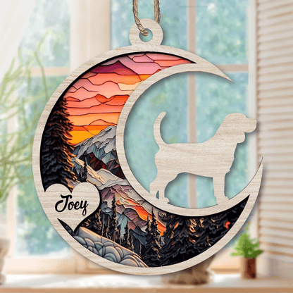 Colorful Moon Personalized Suncatcher - Dog Lover Ornament